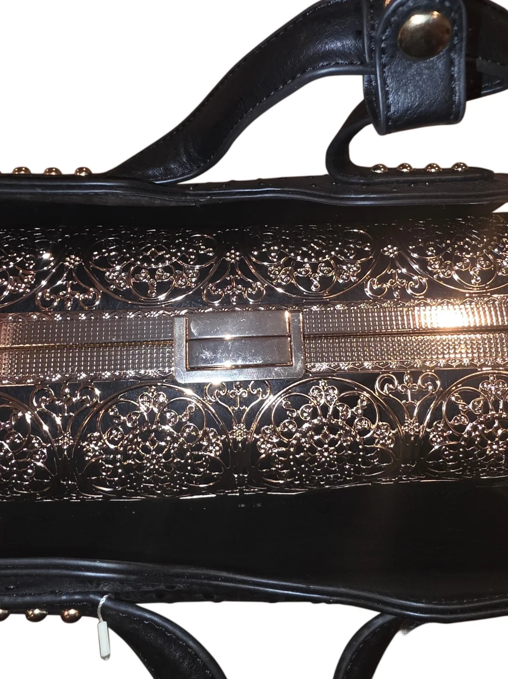 Brand New - Black Exotic Satchel with BEAUTIFUL Gold Embossed Inner Structure